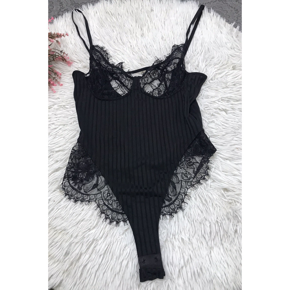 Garmol Women’s Lingerie Lace Teddy One Piece Strappy Snap Bodysuit Lace sz Large